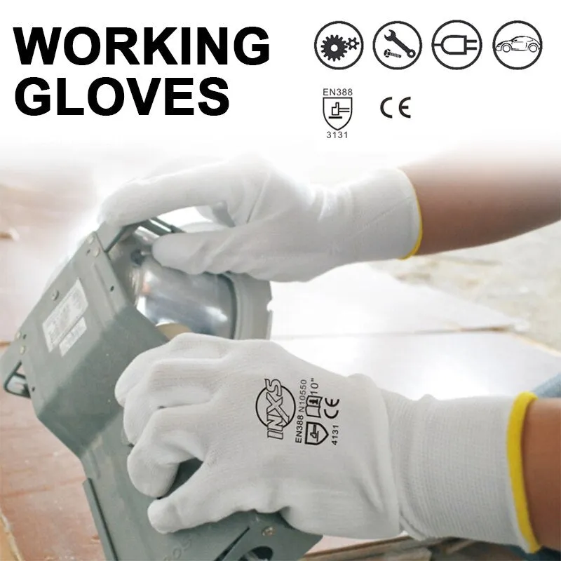 12 Pairs CE Certificated Black Polyester PU Work Safety Gloves Mechanic Working Gloves For Garden Labor Protection gloves EN388