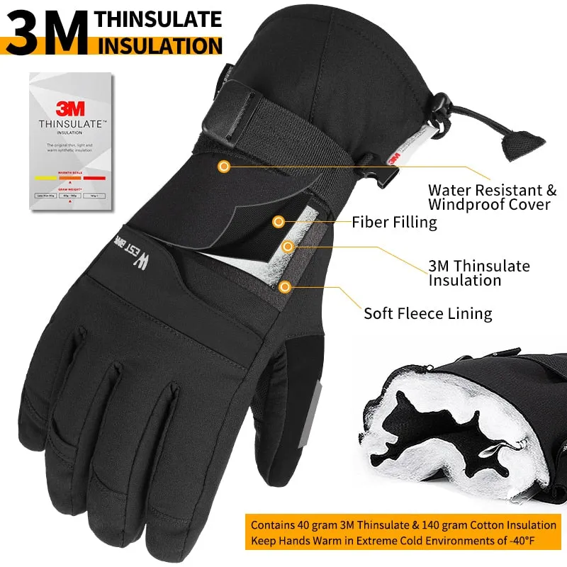 2 Pairs Suit Ski Gloves Winter Super Warm 3M Thinsulate Snowmobile Touch Screen Motorcycle Cycling Sports Gloves