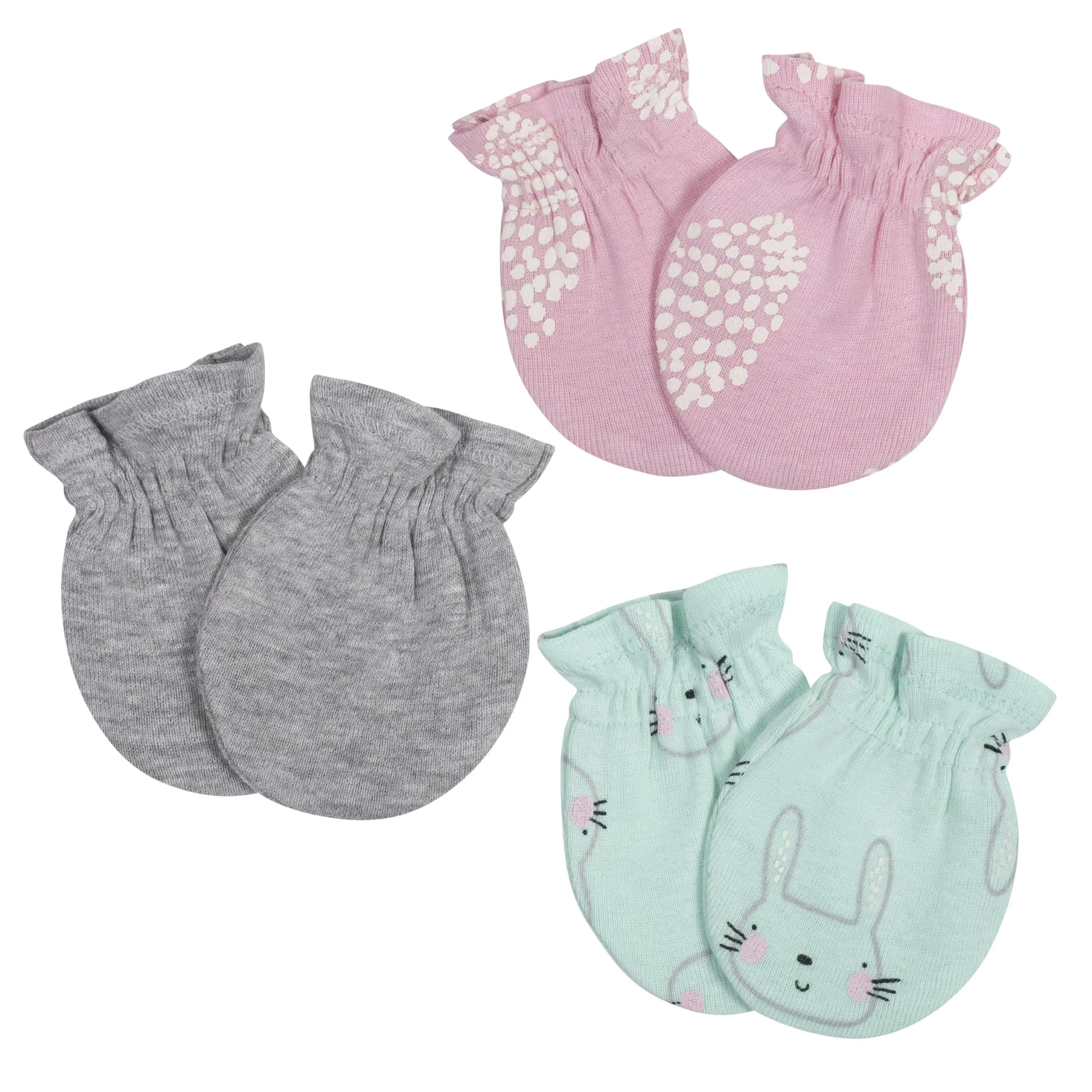 3-Pack Baby Girls Bunny No Scratch Mittens