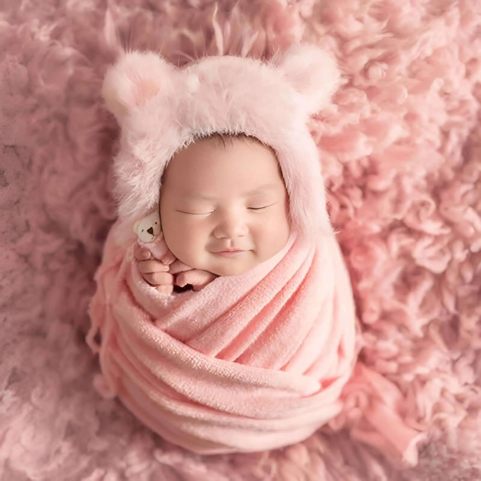 3pcs/Set Newborn Photography Wraps    Faux Fur Hat   Bear Doll