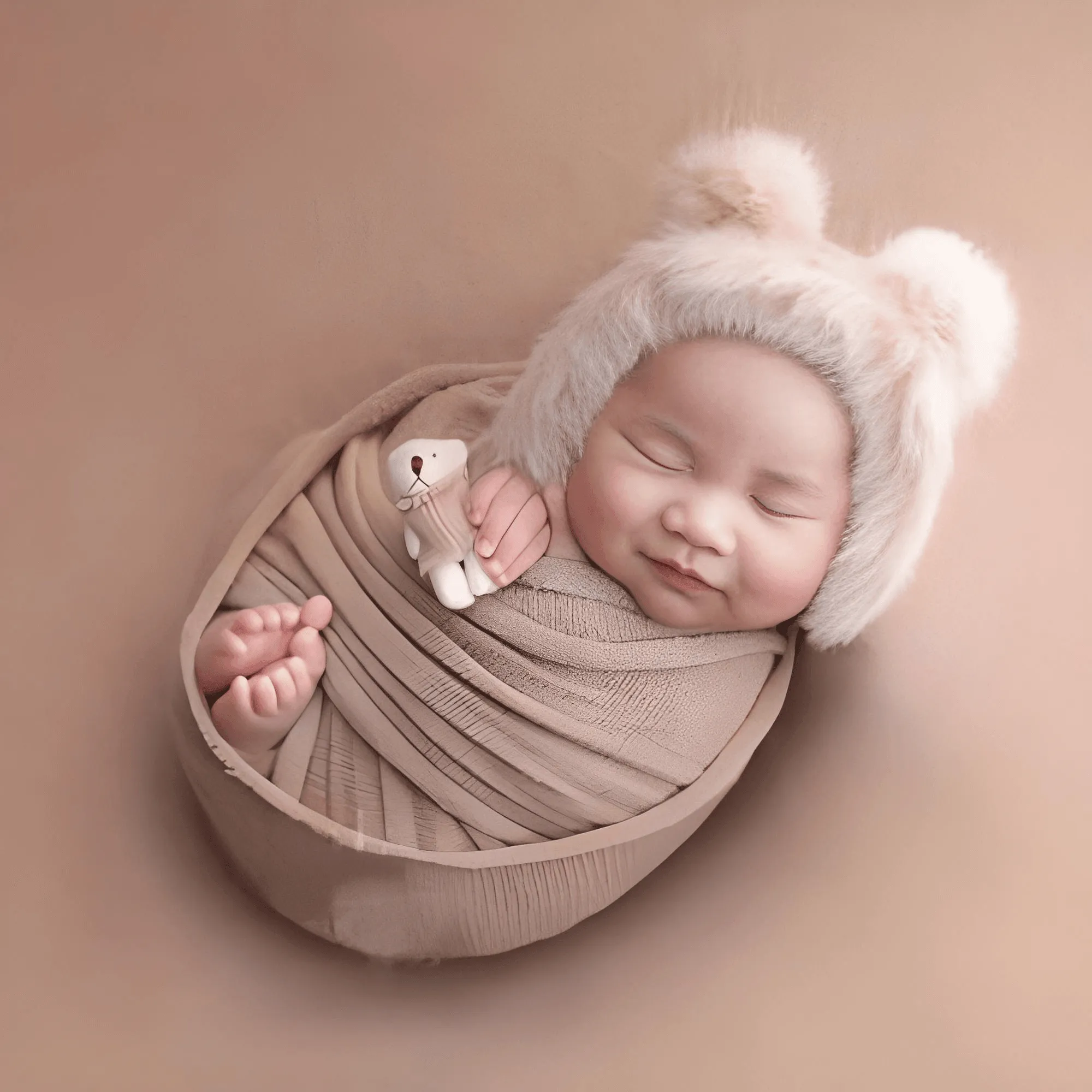 3pcs/Set Newborn Photography Wraps    Faux Fur Hat   Bear Doll