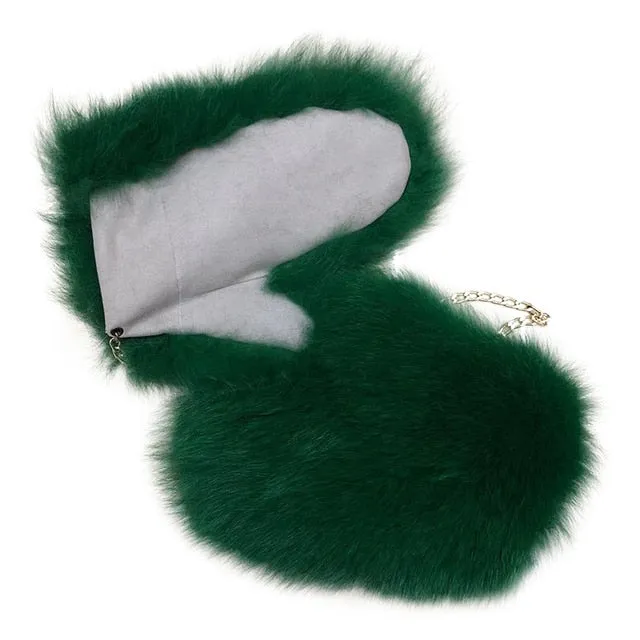 Ashore shop Women's Fox fur Luxury Warm winter Gloves Mittens