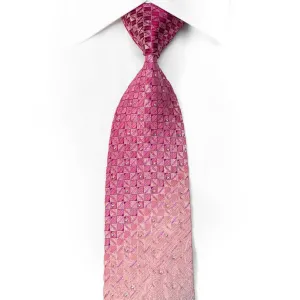 Avalon Mens Crystal Silk Necktie Checkered & Paisley On Pink With Sparkles