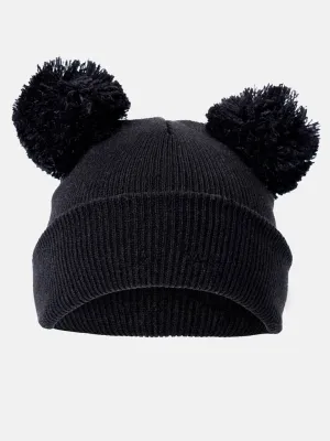 Baby Girl Double Pom Pom Hat - Black