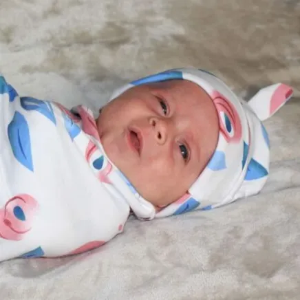 Baby Pink Peony Swaddle   Hat Set