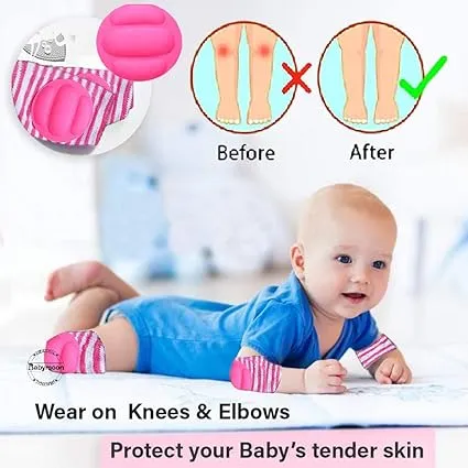 Babymoon Kids Padded Knee Pads for Crawling, Anti-Slip Stretchable Cotton | Pack of 4 | Multi