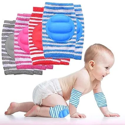 Babymoon Kids Padded Knee Pads for Crawling, Anti-Slip Stretchable Cotton | Pack of 4 | Multi