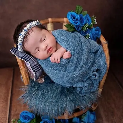 Babymoon Knitted Premium Wool Wrap | Baby Photography Shoot Wrap | Blue