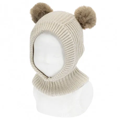 Balaclava with faux fur PomPoms