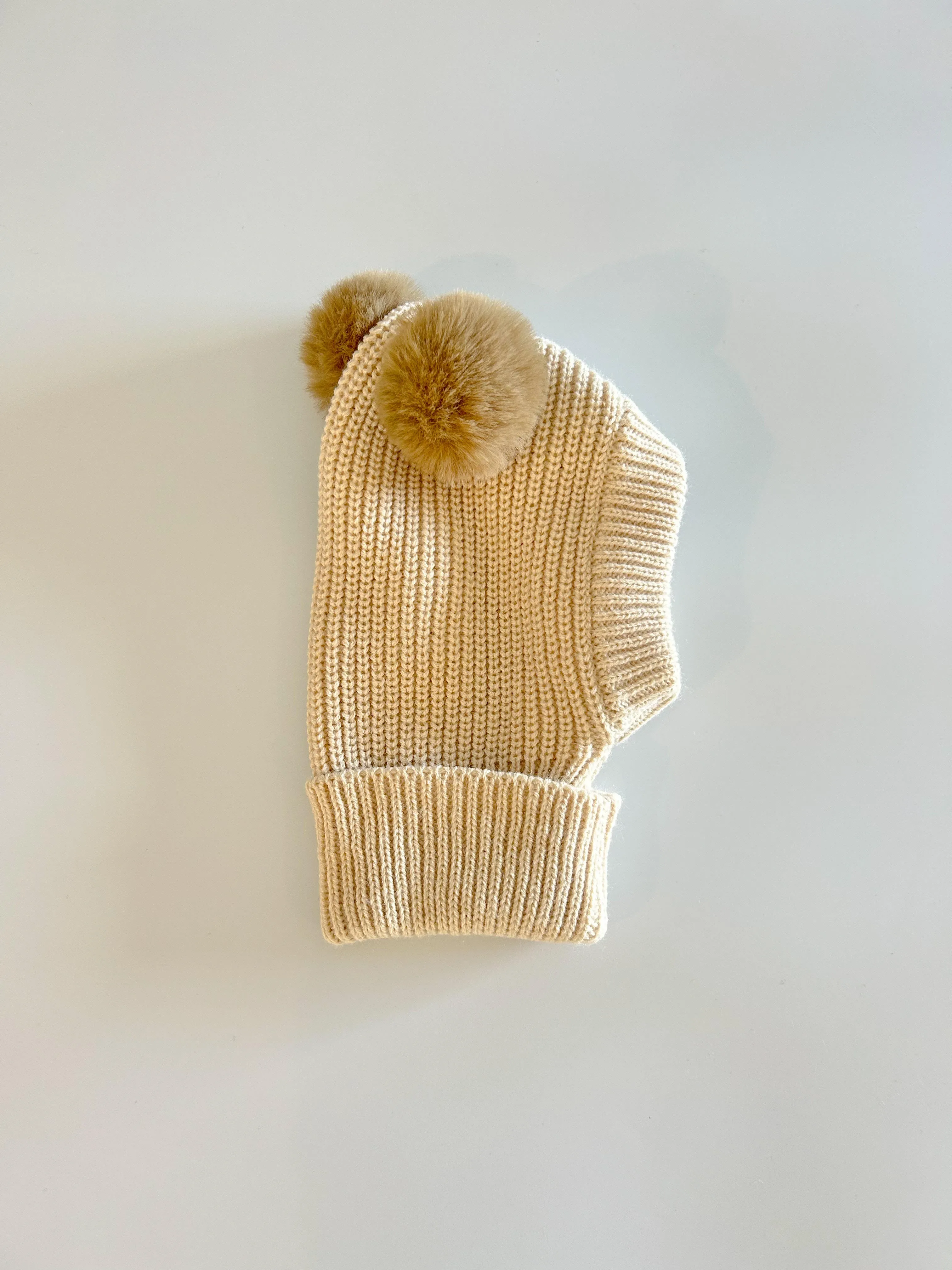 Balaclava with faux fur PomPoms