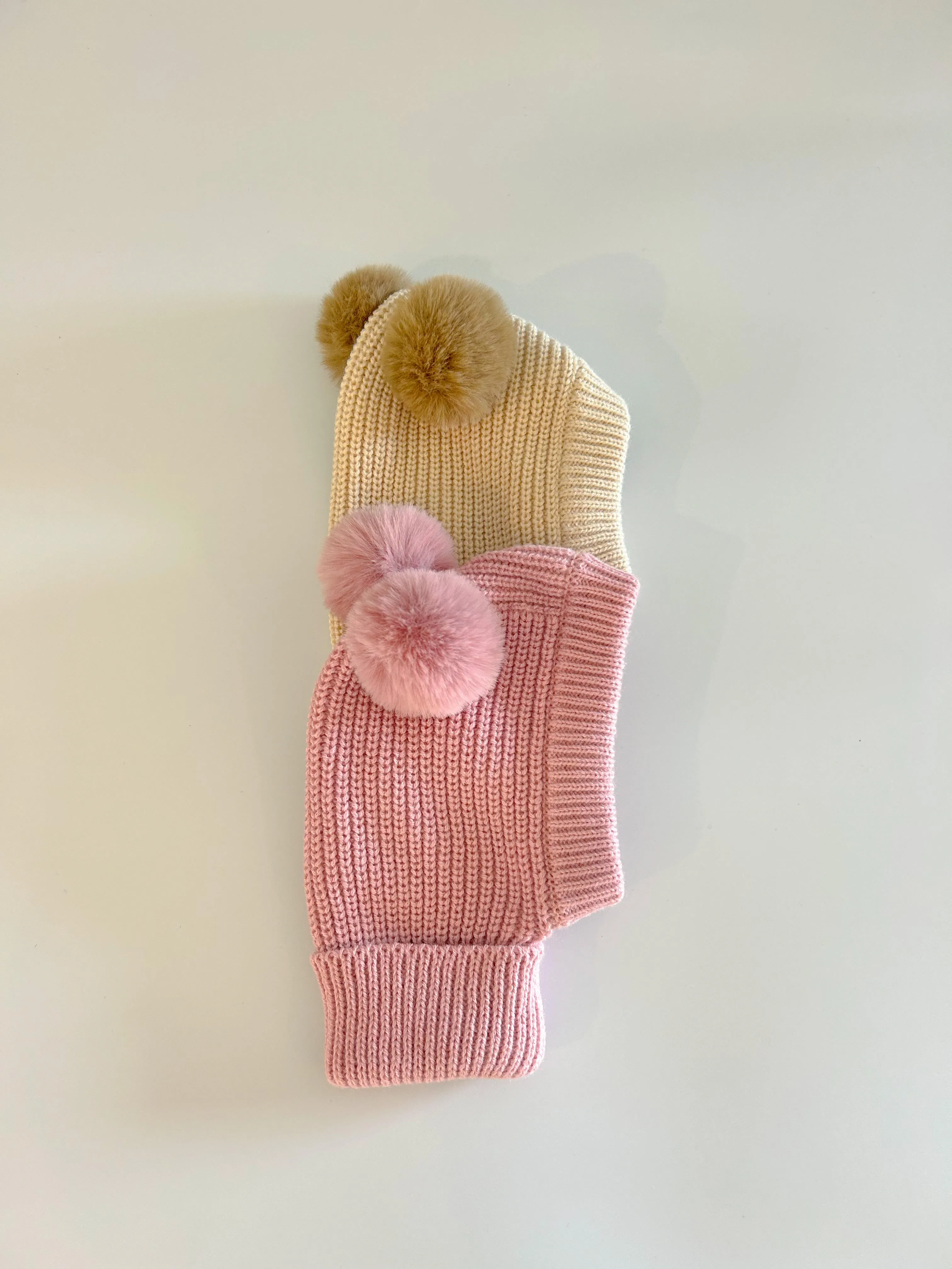 Balaclava with faux fur PomPoms