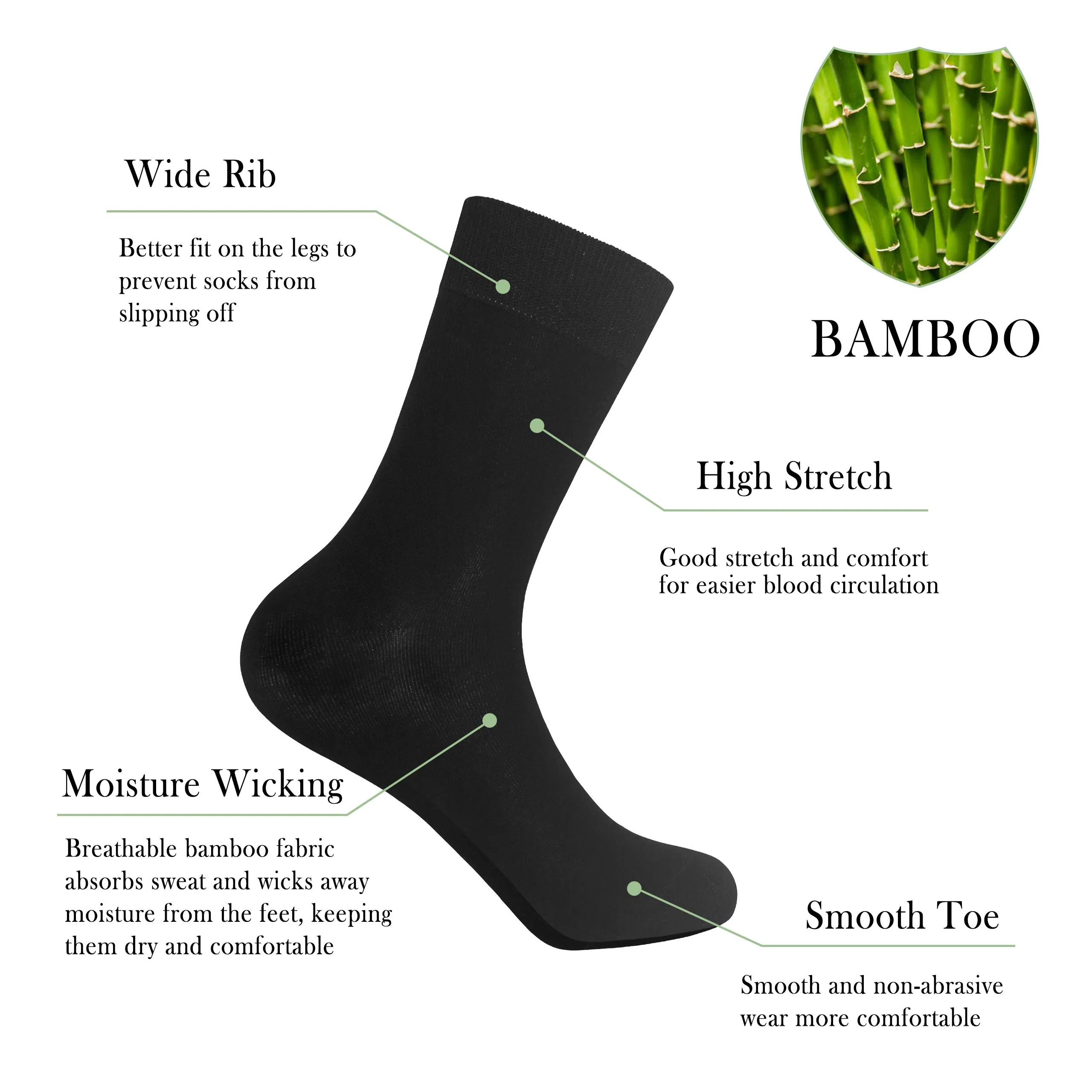 Bamboo Dress Men Sock Thin Soft Crew Anti Odor Lightweight Sock Odor Resistant Breathable Sock 9-13,5 Pairs