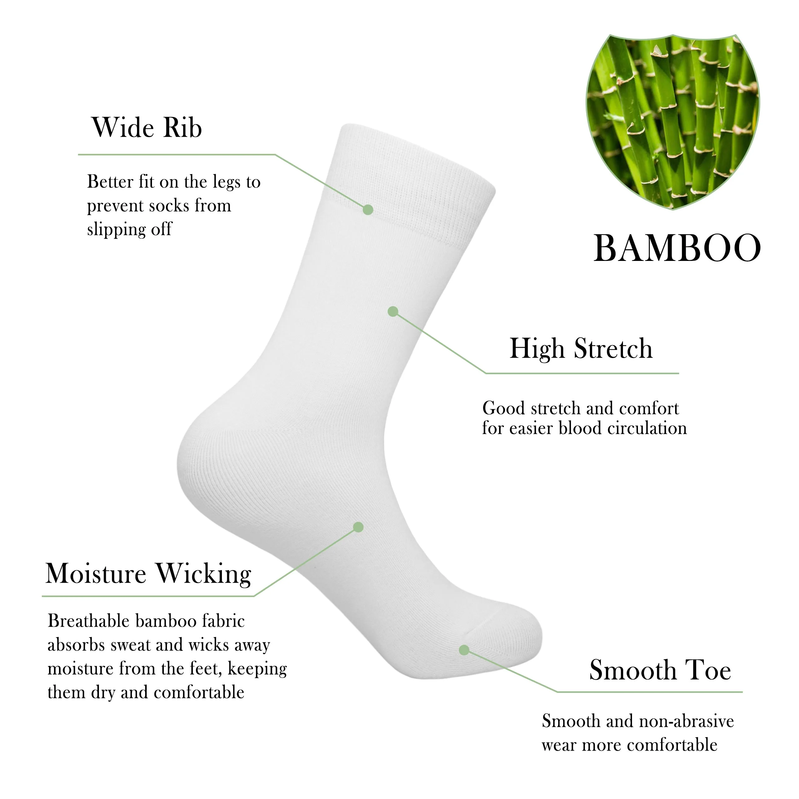 Bamboo Dress Men Sock Thin Soft Crew Anti Odor Lightweight Sock Odor Resistant Breathable Sock 9-13,5 Pairs