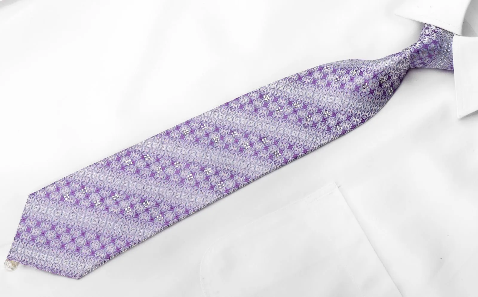 Beverly Hills Polo Club Men's Crystal Rhinestone Necktie Stripes Medallions On Mauve