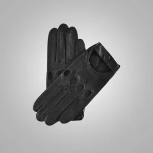 Black Lambskin Leather Driving Gloves