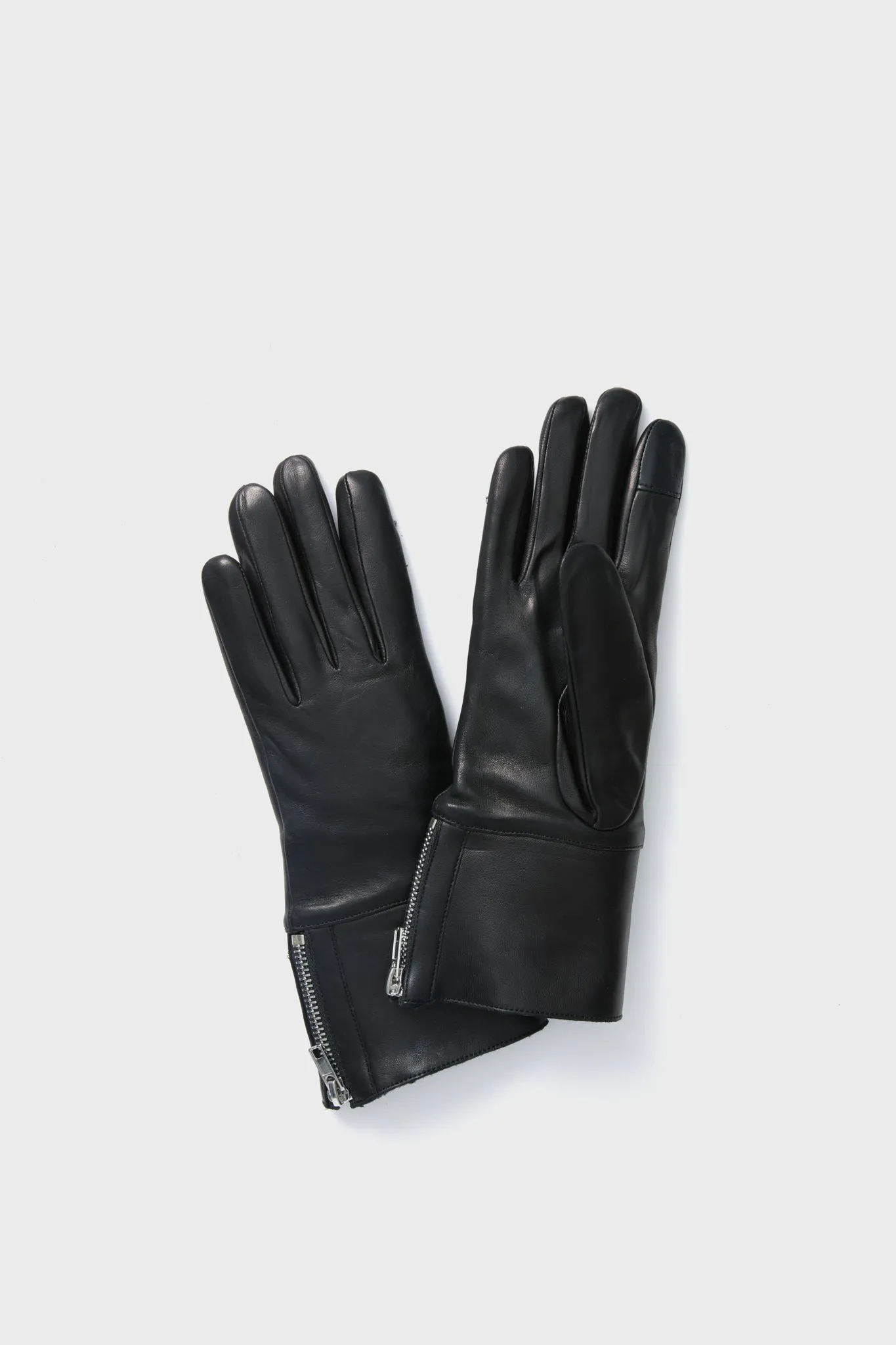 Black Touch Tech Leather with Shearling Cuff Gloves