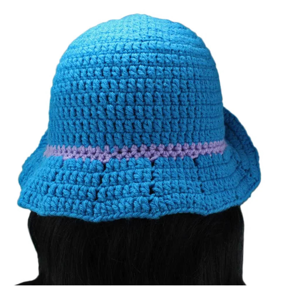 Blue with Lavender Trim Crochet Summer Hat Medium/Large - STXH12