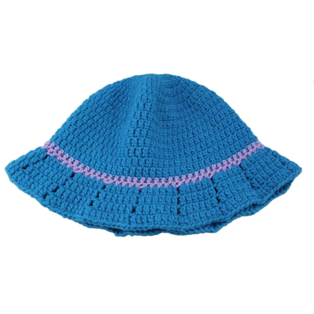 Blue with Lavender Trim Crochet Summer Hat Medium/Large - STXH12