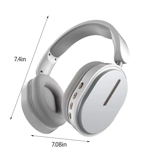 Bluetooth Headphones Over Ear with Microphone, HiFi Stereo, Foldable Lightweight Wireless Headset for Home Office Cellphone PC, Intelligent Noise-Cancelling (White)