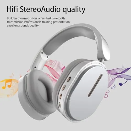 Bluetooth Headphones Over Ear with Microphone, HiFi Stereo, Foldable Lightweight Wireless Headset for Home Office Cellphone PC, Intelligent Noise-Cancelling (White)