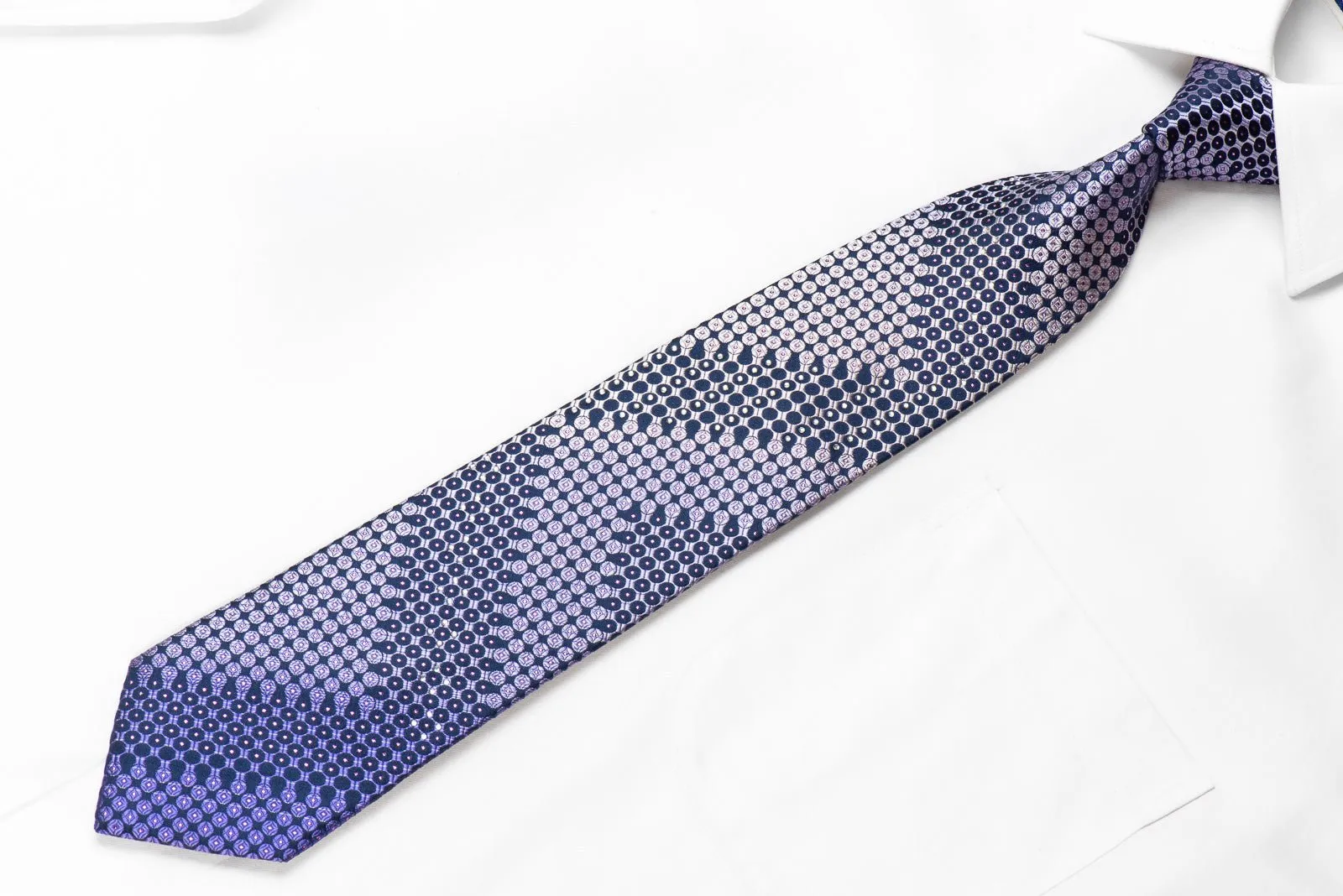 Brentwood Men's Crystal Silk Tie Purple Dots On Navy With Silver Sparkles