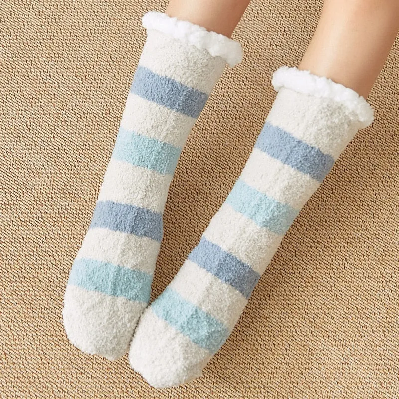 Bulk Orders Discount Thickened Winter Woven Thermal Cashmere Socks Women's Carpet Slippers