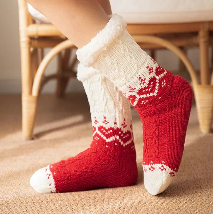 Bulk Orders Discount Thickened Winter Woven Thermal Cashmere Socks Women's Carpet Slippers