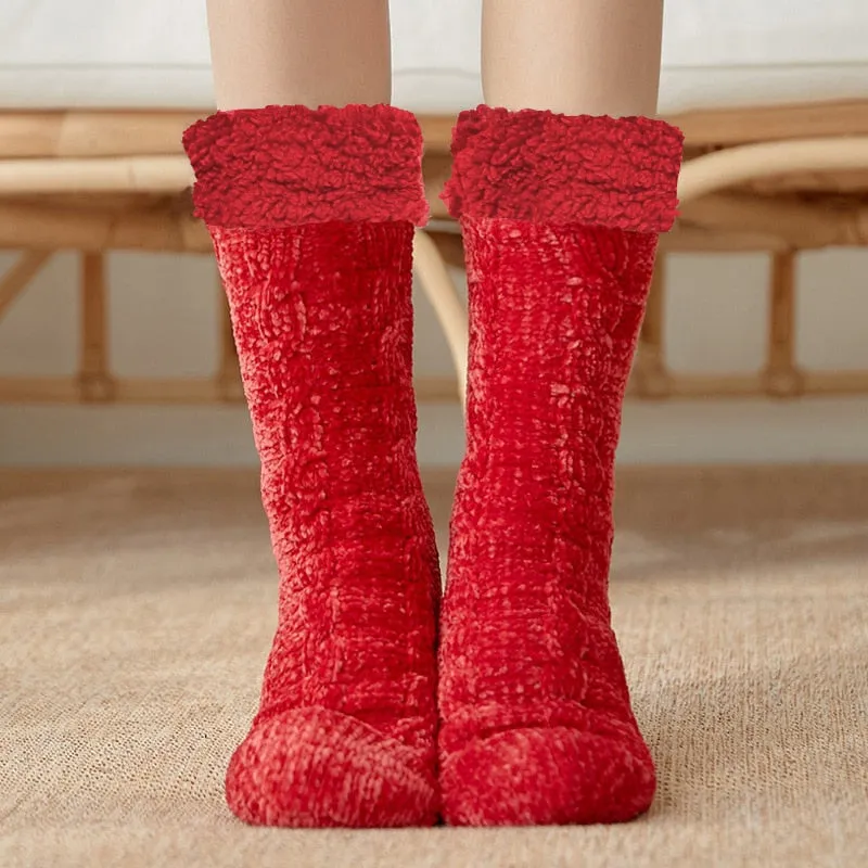 Bulk Orders Discount Thickened Winter Woven Thermal Cashmere Socks Women's Carpet Slippers