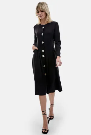 Buttoned Pocket Midi Dress