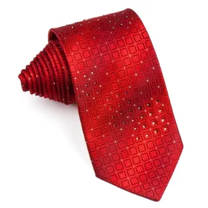 Charles Jourdan Silk neck Tie Woven Trellis On Graduating Red With Rhinestones