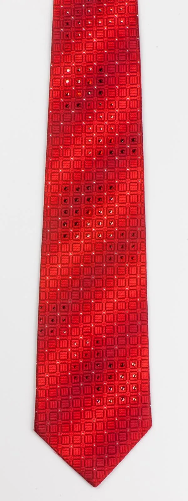 Charles Jourdan Silk neck Tie Woven Trellis On Graduating Red With Rhinestones