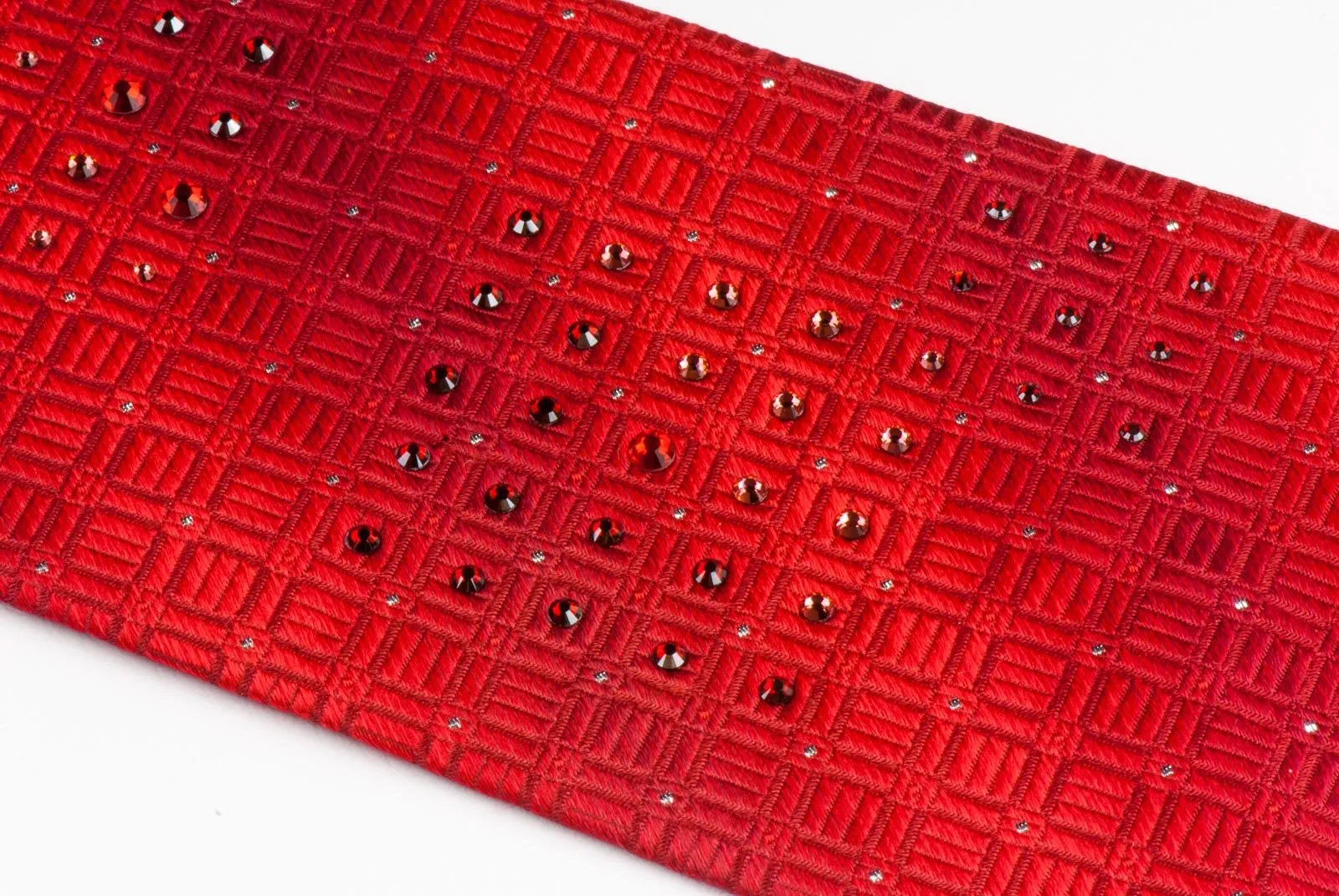 Charles Jourdan Silk neck Tie Woven Trellis On Graduating Red With Rhinestones