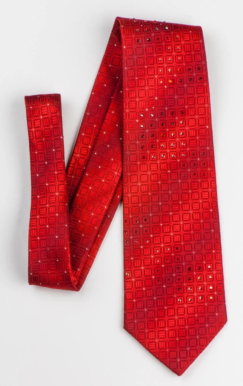 Charles Jourdan Silk neck Tie Woven Trellis On Graduating Red With Rhinestones