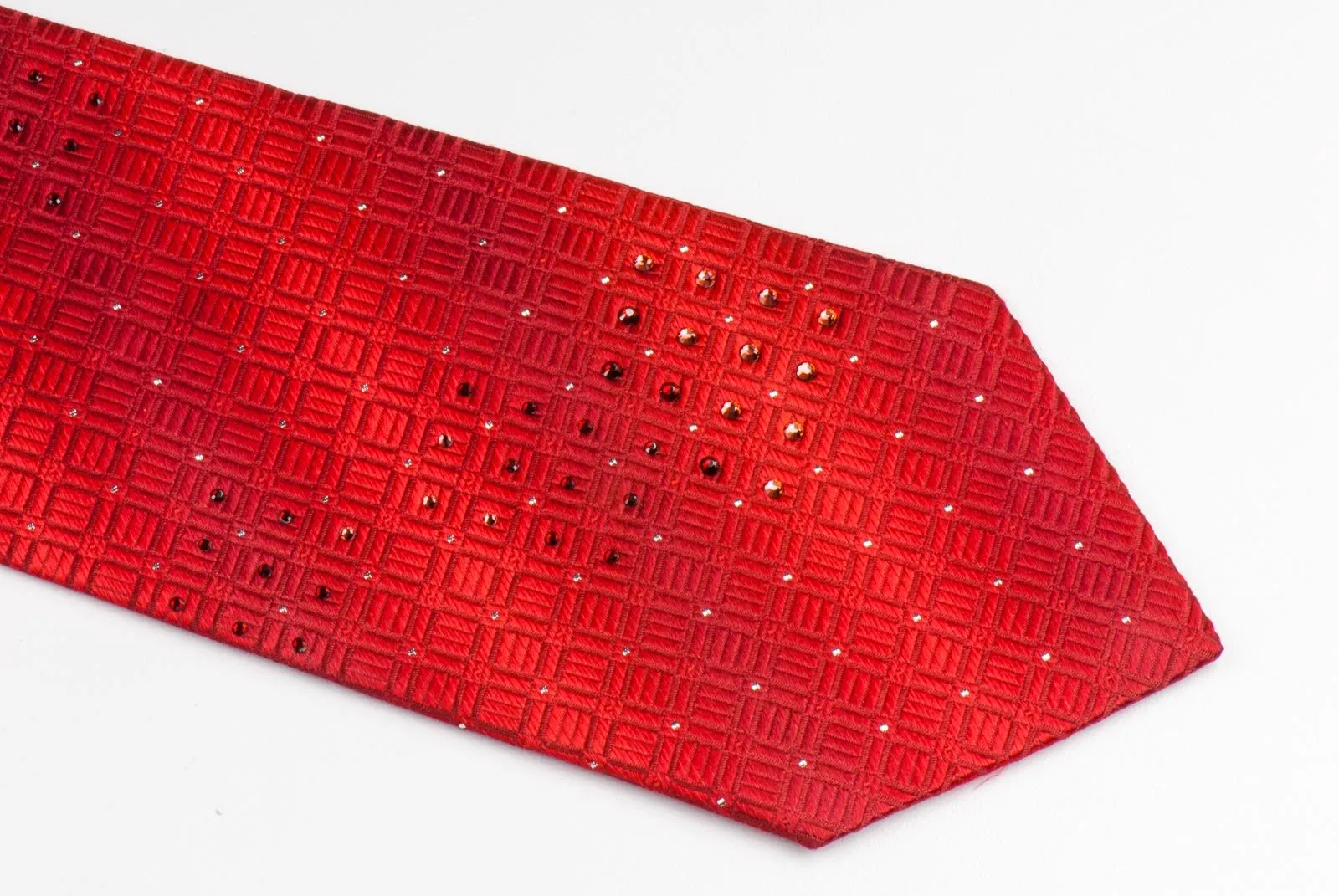 Charles Jourdan Silk neck Tie Woven Trellis On Graduating Red With Rhinestones