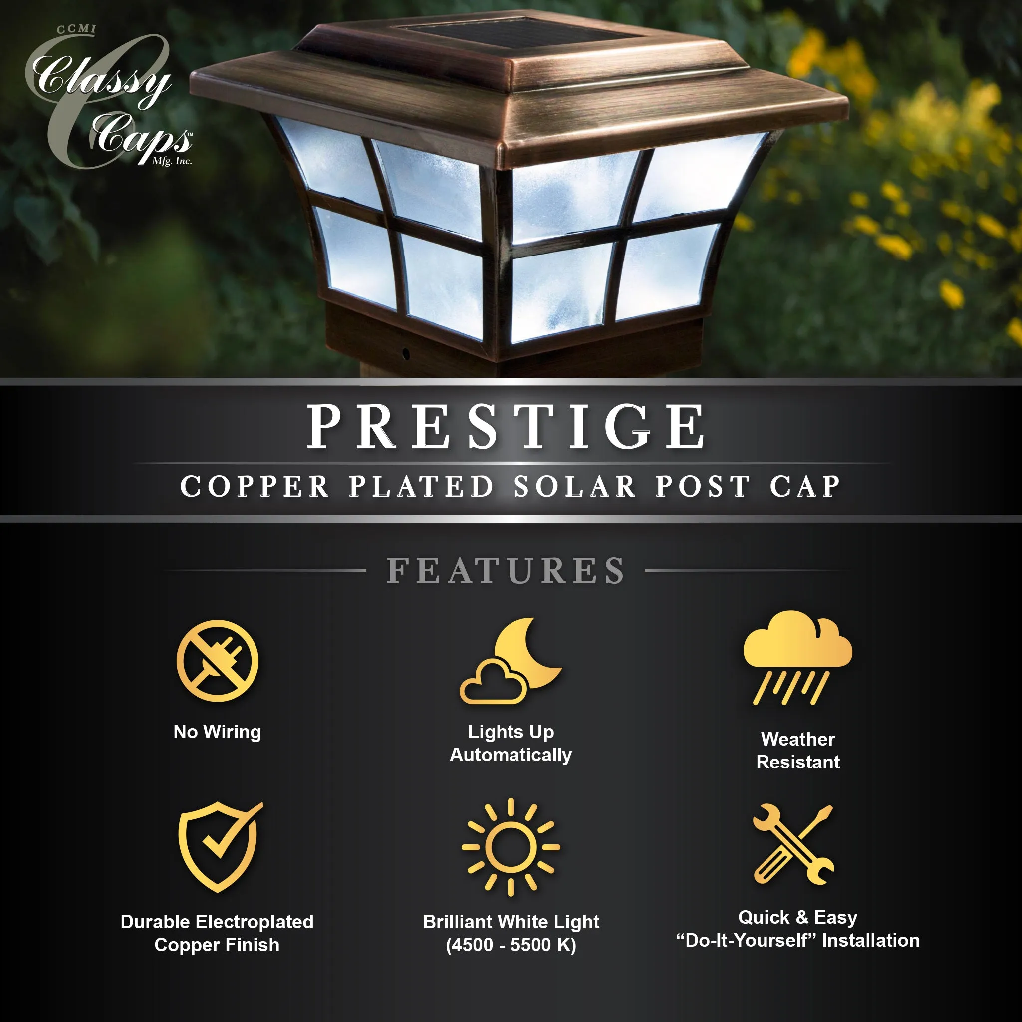 Classy Caps 4X4 Copper Plated Prestige Solar Post Cap SLO79C