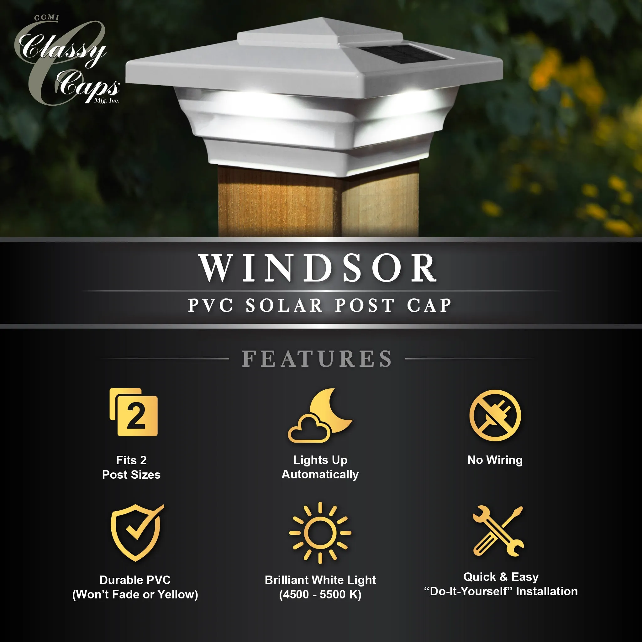 Classy Caps 4X4 White Pvc Windsor Solar Post Cap SL4400