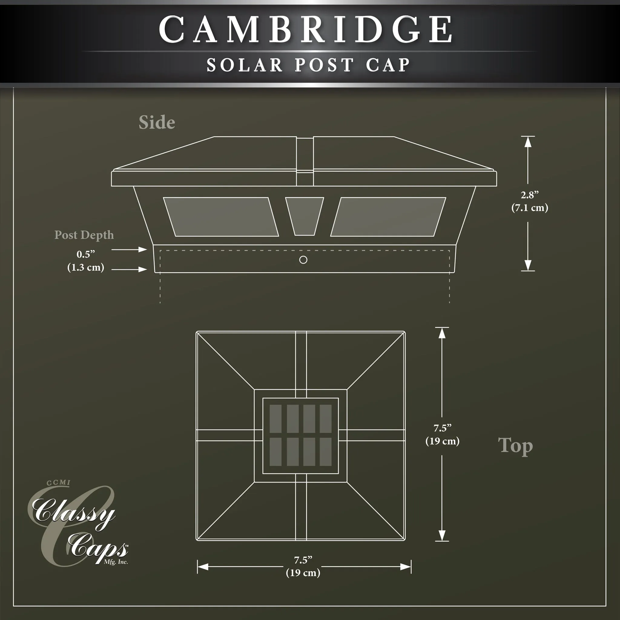 Classy Caps 6X6 Black Aluminum Cambridge Solar Post Cap SLC771B