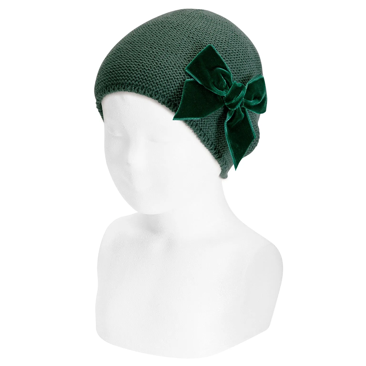 Cotton Garter Stitch Hat with Velvet Bow