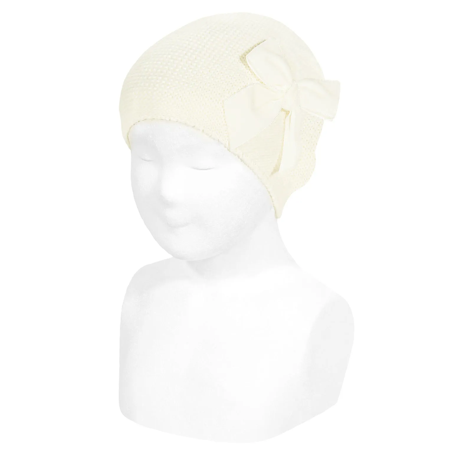 Cotton Garter Stitch Hat with Velvet Bow