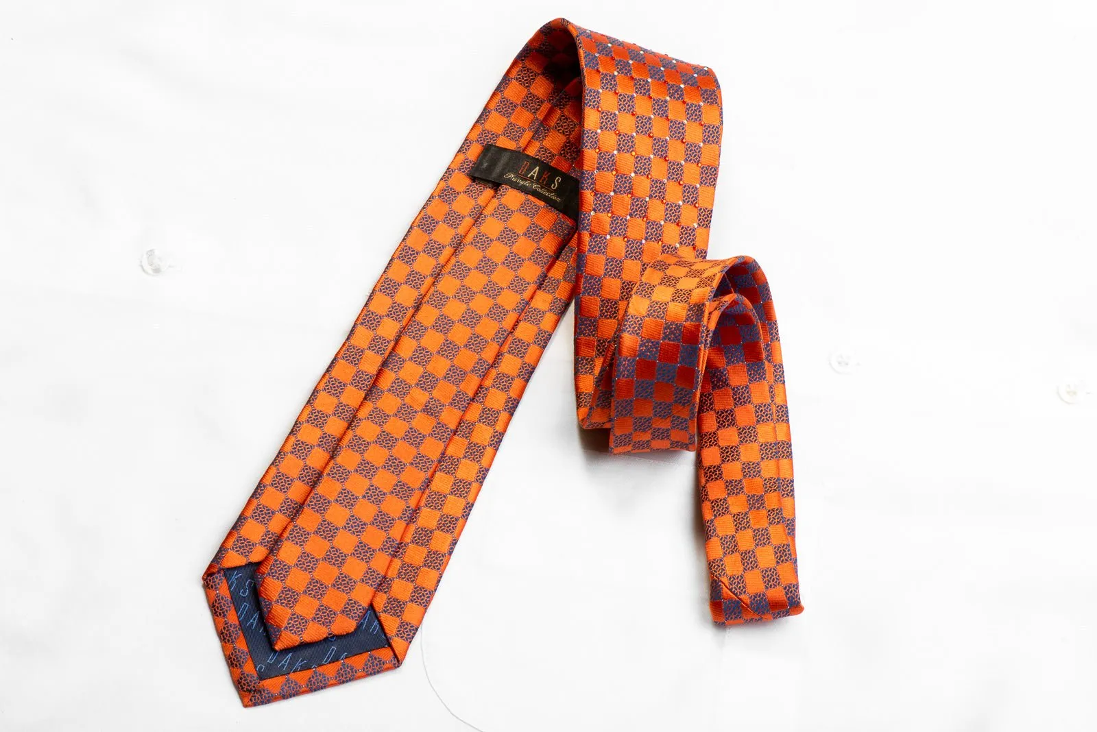 Daks Blue Orange Checkered With Sparkles Rhinestone Necktie