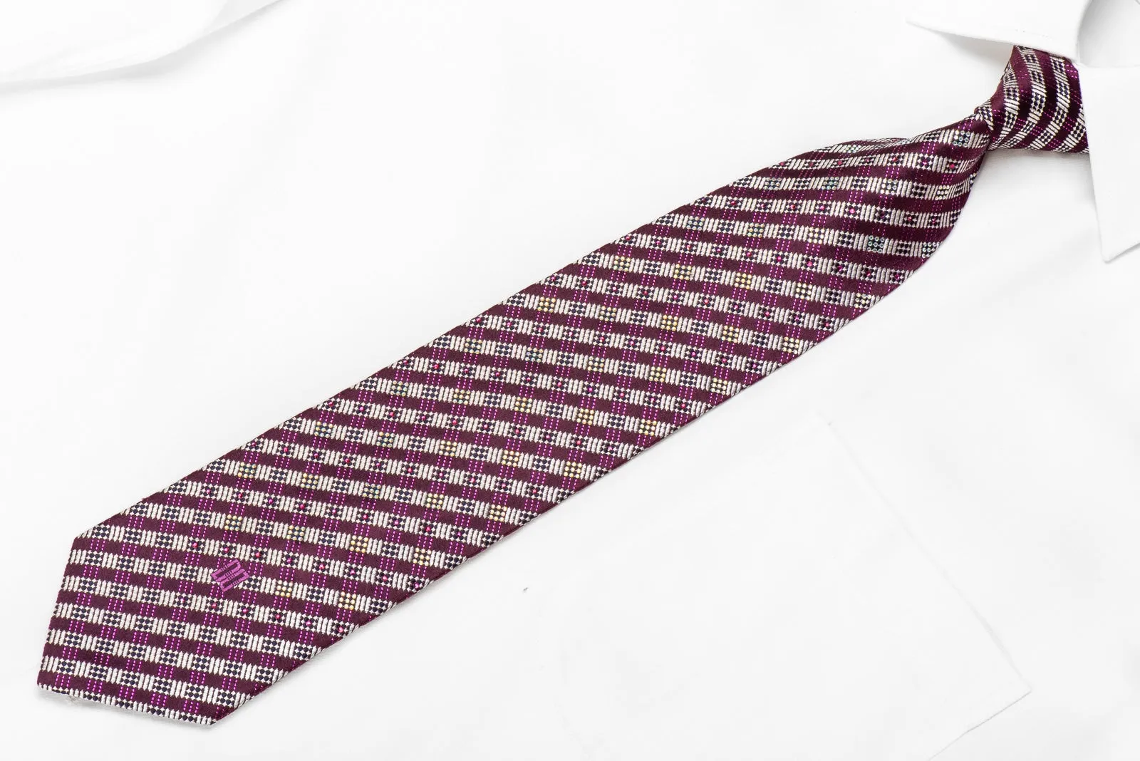 Daks Men's Crystal Silk Necktie Purple Silver Striped With Purple Sparkles