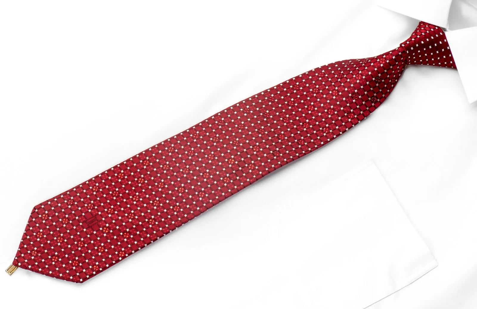 Daks Men's Rhinestone Silk Necktie Trellis On Burgundy Red With Red Sparkles