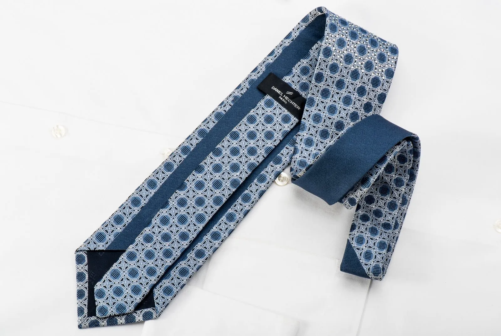 Daniel Hechter Mens Rhinestone Tie Silver Cartouche On Blue Silk With Silver Sparkles