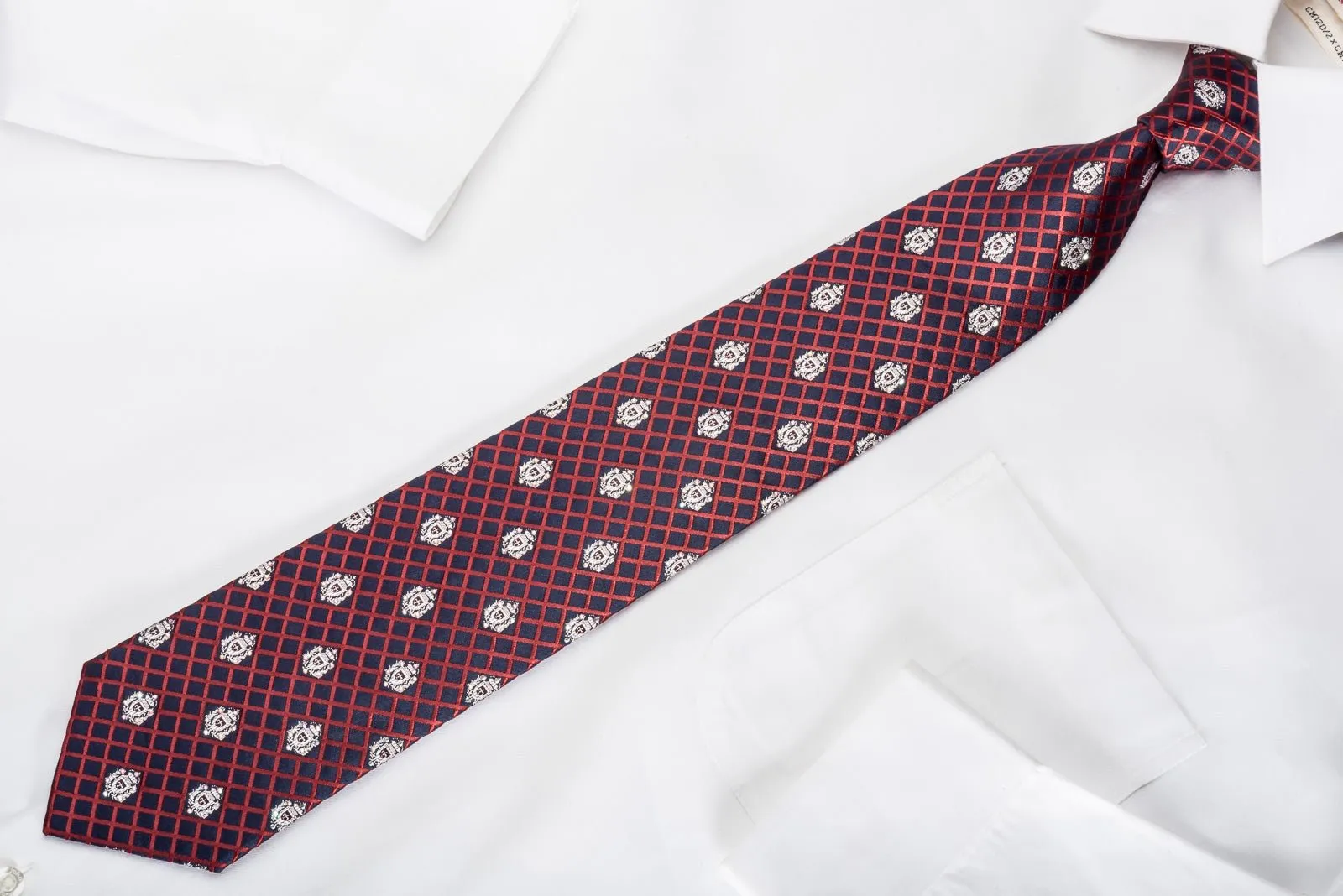 Daniel Hechter Rhinestone Necktie Red Checked On Navy With Silver Sparkles