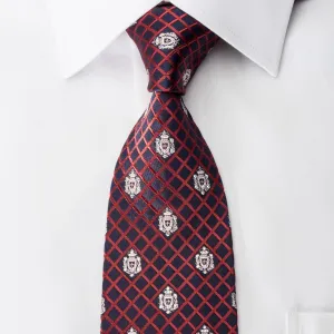 Daniel Hechter Rhinestone Necktie Red Checked On Navy With Silver Sparkles