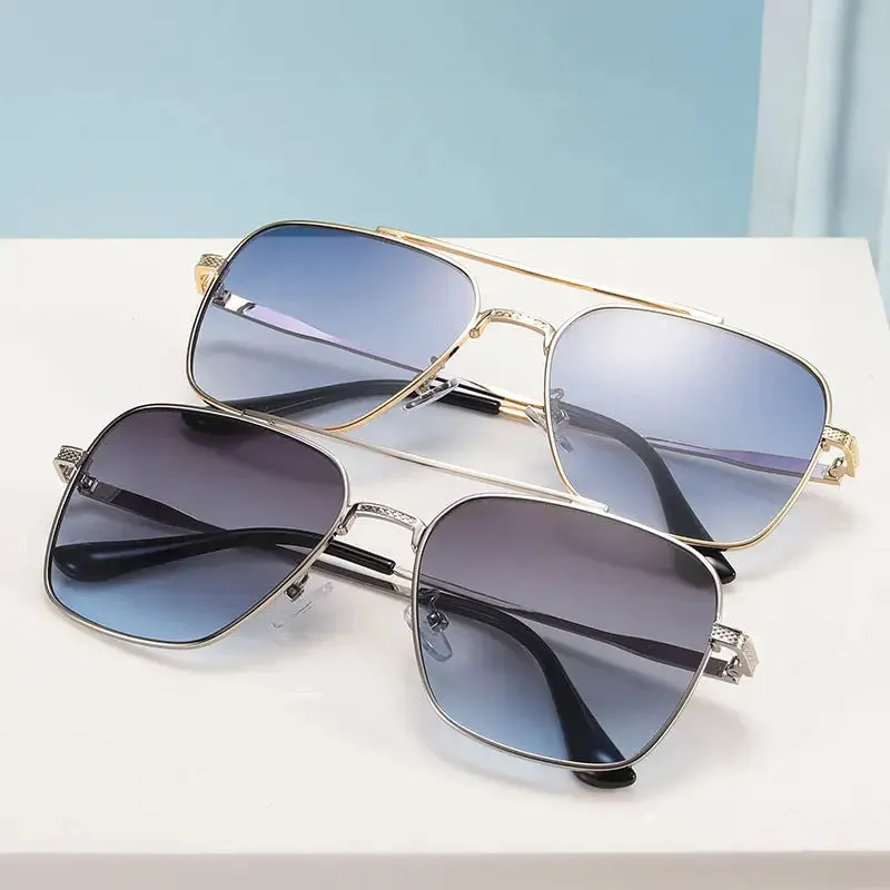 Double beam stylish metallic sunglasses retro street sunglasses