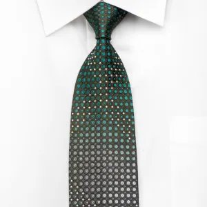 Elegance Men's Rhinestone Silk Necktie Green Dots On Brown With Silver Sparkles