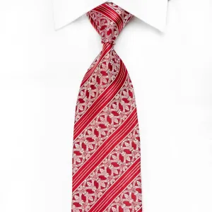 Franco Ferraro Men's Crystal Silk Tie Silver Striped Cartouche On Red With Silver Sparkles