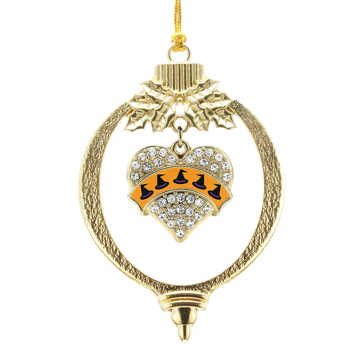 Gold Witch Hats Pave Heart Charm Holiday Ornament