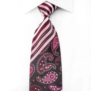 Grand Jour Men's Crystal Rhinestone Silk Necktie Striped Paisley On Purple With Sparkles